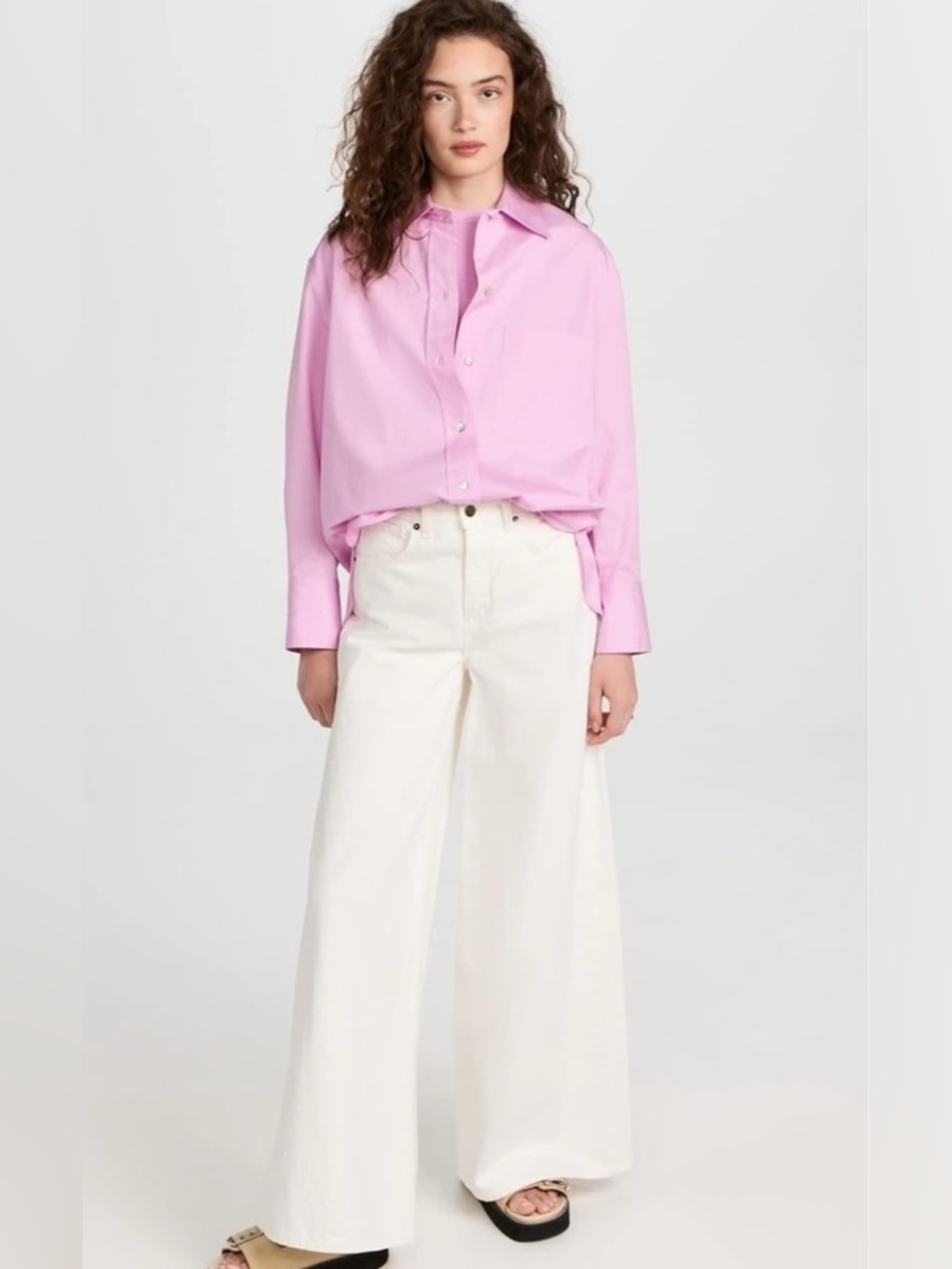 Vince Women's Oversized 100% Cotton Poplin Long Sleeve Shirt, Rosea Pink Size S